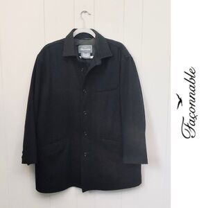 Faconnable Coat 100% Wool Black Buttons Minimalist Academia Basic Men’s Medium
